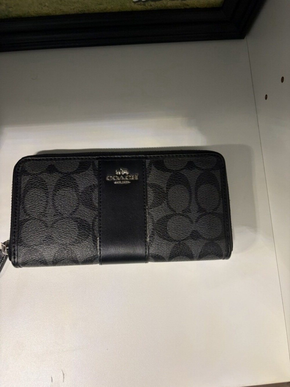 Coach Black Signature Zip Wallet with Logo Plaque
